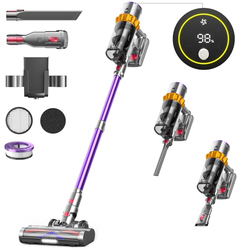 Anyson Aspirateur sans fil 45 000 Pa/550 W/70 min, 1,6 L, super silencieux, avec écran LED, brosse anti-nœuds, pour sols durs, tapis, poils d'animaux