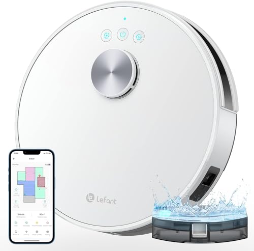 Lefant Aspirateur robot 2 en 1 4000 Pa, navigation LiDAR, cartographie multi-étages, zones virtuelles, robot aspirateur connecté par Alexa/APP/WiFi, idéal pour les poils d'animaux, les tapis et les sols durs, M1 