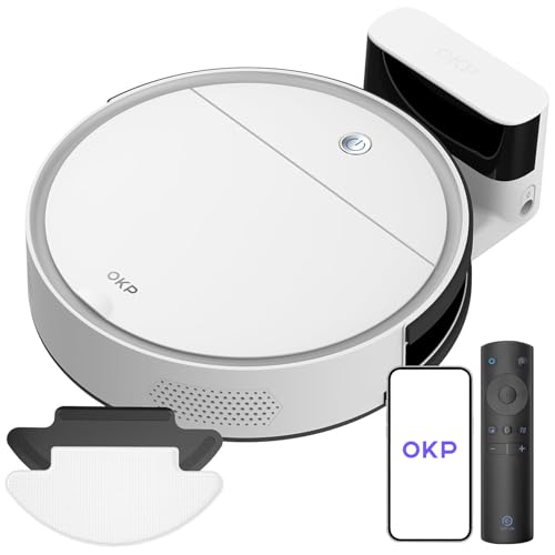 OKP Robot Aspirateur, 3 en 1 Robot Aspirateur Vadrouille, Mince Silencieux Connecté WiFi/Bluetooth/Alexa/App, Auto-Charge, Autonomie de 120min, Idéal pour Poils d'Animaux, Sols, Tapis, K5B

