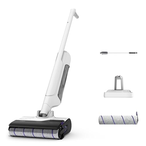 Rowenta X-Clean 10, Aspirateur sans fil, Nettoyage et séchage automatiques à double rotation à 65°C, Mode Auto, Design plat, 60min, GZ7540WO, Blanc

