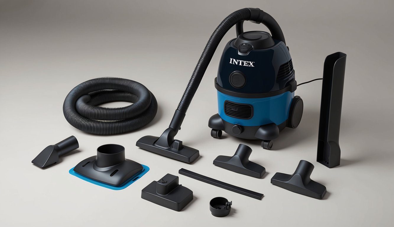 Un aspirateur Intex démonté avec des pièces disposées pour la préparation