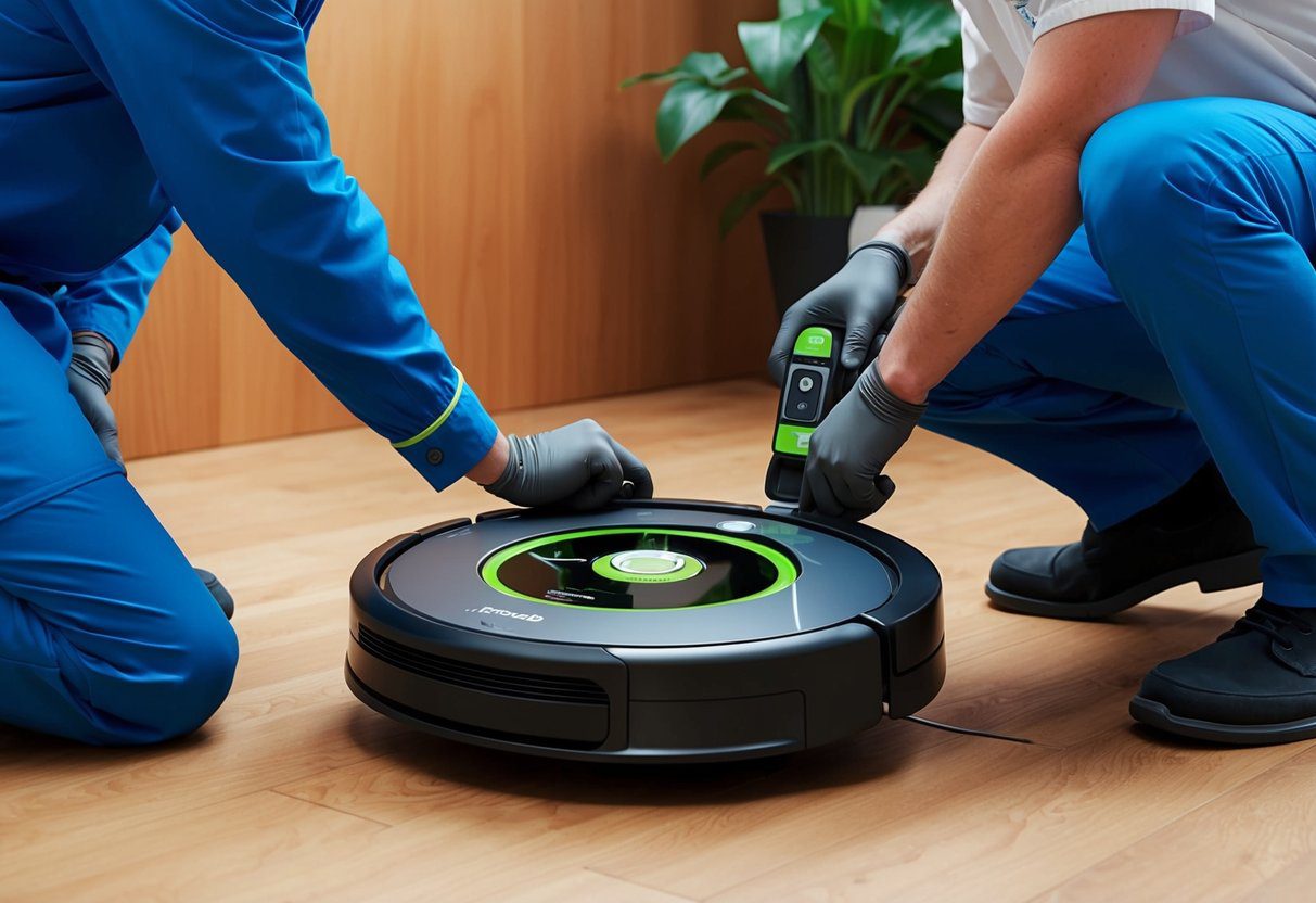 Un technicien effectuant la maintenance préventive sur un Roomba avec le code d'erreur C512