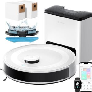 Lefant M2 Plus Robot Aspirateur Laveur avec Station 6000Pa, Blanc | Vidage Automatique avec Sac 2,5L,Navigation Laser dToF,Cartographie Intelligente,Évitement PSD,Poils d’Animaux,WiFi/App/Alexa