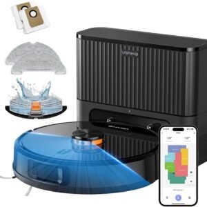 VONKO Robot Aspirateur Laveur avec Station de Vidage Automatique, 8000Pa, Navigation LiDAR 2.0, 180min Autonomie, Détection de Tapis, App & Alexa, Idéal Poils d’Animaux & Sols Dur,Noir