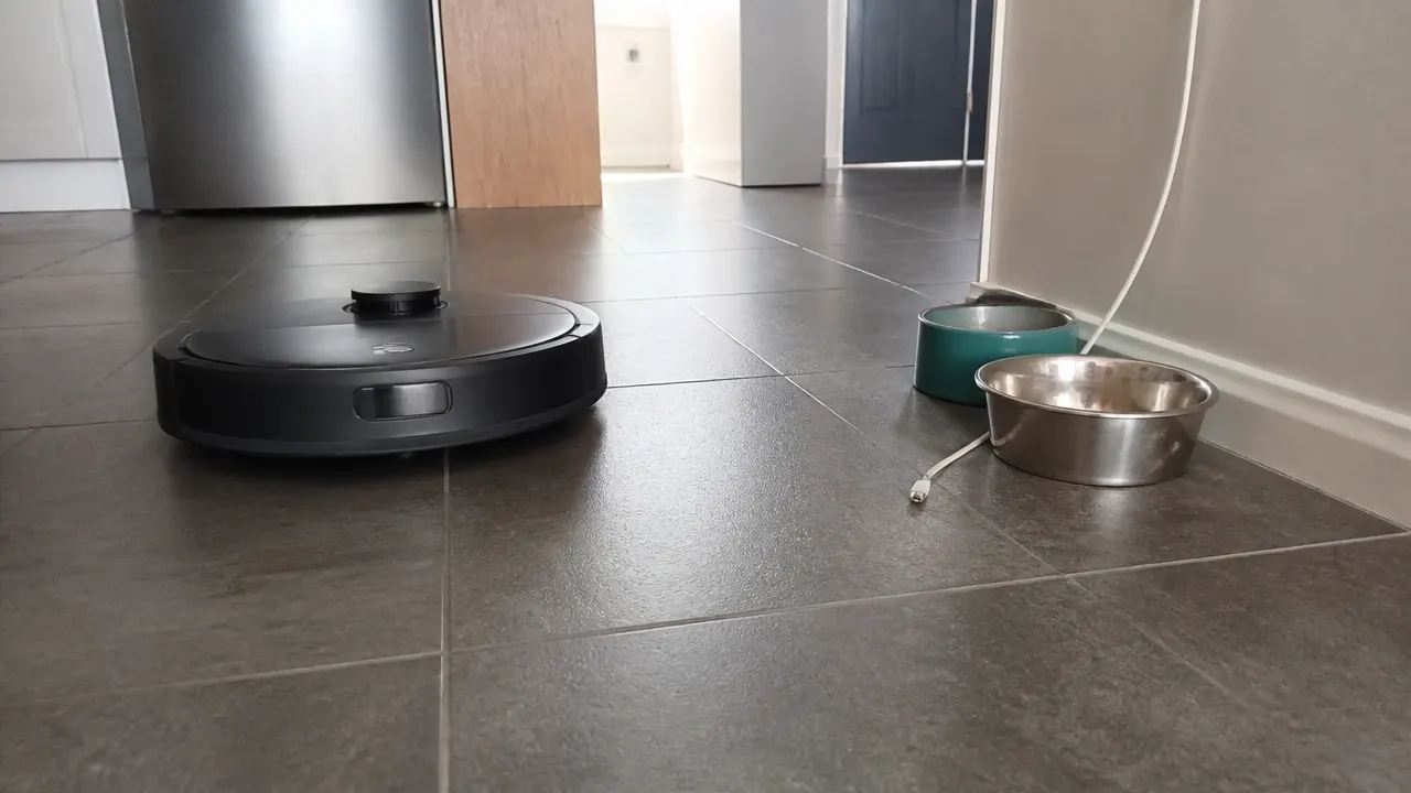 Préparer les petits obstacles au sol Robot aspirateur près de gamelles et d'un câble