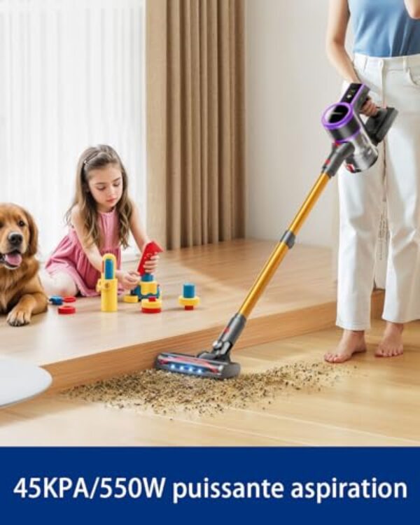 ARFUEE Aspirateur balai sans fil 550 W/45 KPA/60 minutes, aspirateur sans fil puissant avec écran intelligent, aspirateur balai avec brosse anti-emmêlement pour tapis/sols durs/poils d'animaux, ultra silencieux