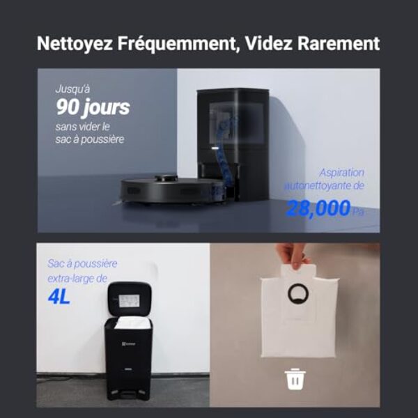 Avis EZVIZ RE4 Plus Noir : Le Robot Nettoyeur 2-en-1, Equipé d'une Station de Vidange Automatique – Image 3