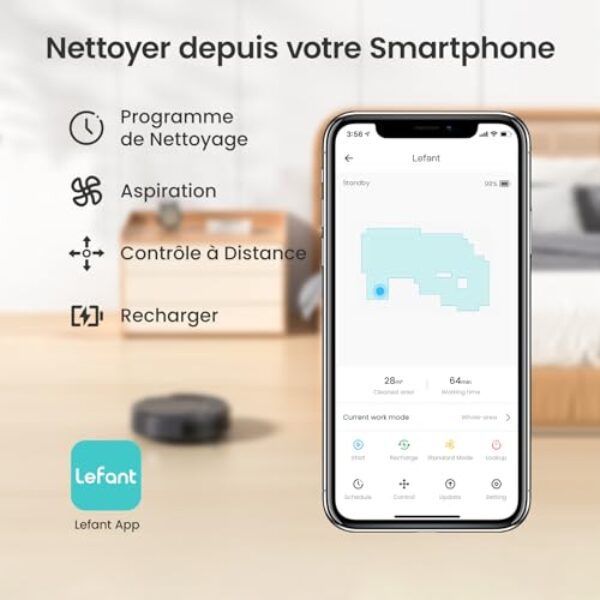 Avis Lefant M210P: 2200Pa Aspirateur WiFi, Bluetooth, Alexa, 6 Modes, Auto-Charge, Idéal Tapis, Cartographie – Image 5