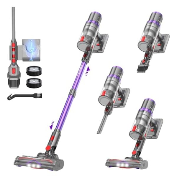 Aonus A7 Aspirateur balai sans fil, aspirateur sans fil puissant 40 000 Pa, autonomie de 60 minutes avec capteur de poussière, brosse anti-emmêlement et pour poils d'animaux, sols, tapis
