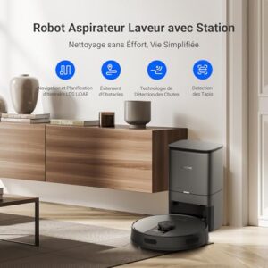 Avis EZVIZ RE4 Plus Noir : Le Robot Nettoyeur 2-en-1, Equipé d’une Station de Vidange Automatique