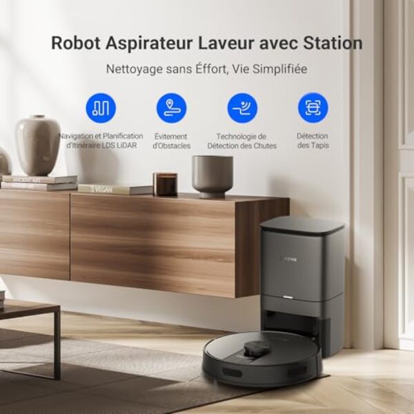 Avis EZVIZ RE4 Plus Noir : Le Robot Nettoyeur 2-en-1, Equipé d'une Station de Vidange Automatique – Image 2