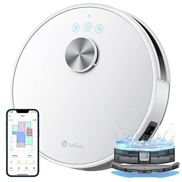 Lefant Aspirateur robot 2 en 1 4000 Pa, navigation LiDAR, cartographie en plusieurs étapes, zones virtuelles, aspirateur robot connecté par Alexa/APP/WiFi, idéal pour les poils d'animaux, les tapis et les sols durs, M1