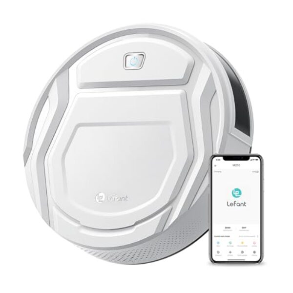 Lefant Robot Aspirateur, Slim Silencieux Autonomie Robot Aspirateur, Connecté avec WiFi/Alexa/App, 3 Modes d'aspiration, Programmable, Idéal pour Poils d'Animaux, Tapis, Sols Durs, M210 Blanc