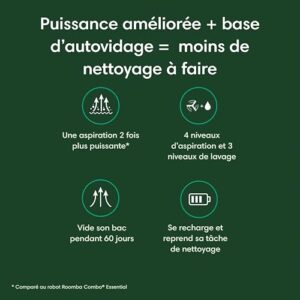 Avis iRobot Roomba Combo 2 Essential: Aspirateur Nettoyant & Auto-Vidange Plus Intelligent