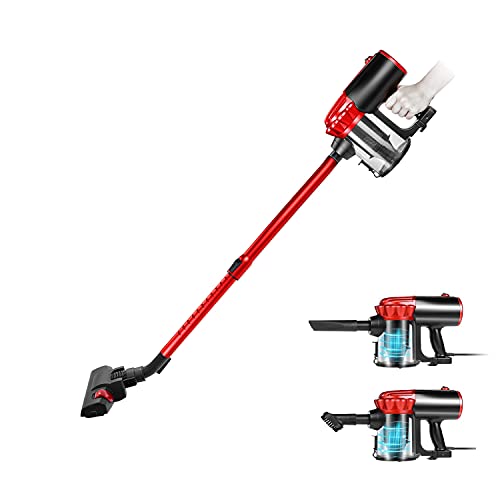 koticidsin Aspirateur balai sans sac, aspirateur à main 2 en 1 (puissance d'aspiration 800 W/16 Kpa, filtration HEPA, brosse pour sols durs et escaliers) noir/rouge
