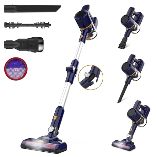 Aspirateur balai sans fil générique, aspirateur sans fil puissant 20 000 Pa, aspirateur pliable, autonomie de 40 minutes, 6 en 1, aspirateur léger et silencieux sans sac pour sols durs, tapis, poils d'animaux, voiture 