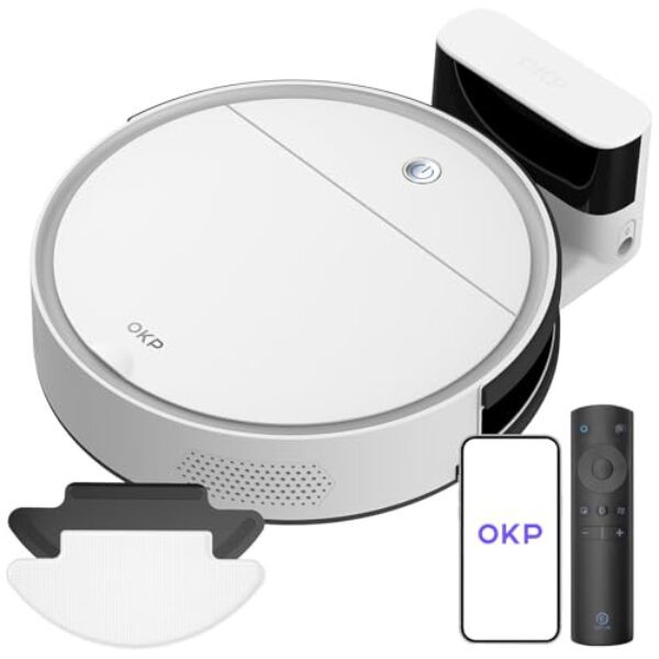 OKP Robot Aspirateur, 3 en 1 Robot Aspirateur Vadrouille, Mince Silencieux Connecté WiFi/Bluetooth/Alexa/App, Auto-Charge, Autonomie de 120min, Idéal pour Poils d'Animaux, Sols, Tapis, K5B
