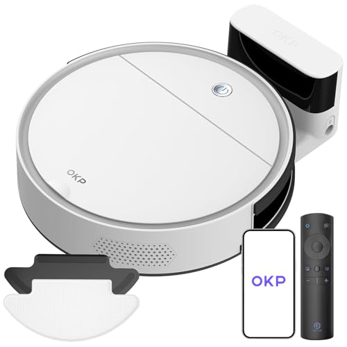 OKP Robot Aspirateur, 3 en 1 Robot Aspirateur Vadrouille, Mince Silencieux Connecté WiFi/Bluetooth/Alexa/App, Auto-Charge, Autonomie de 120min, Idéal pour Poils d'Animaux, Sols, Tapis, K5B 