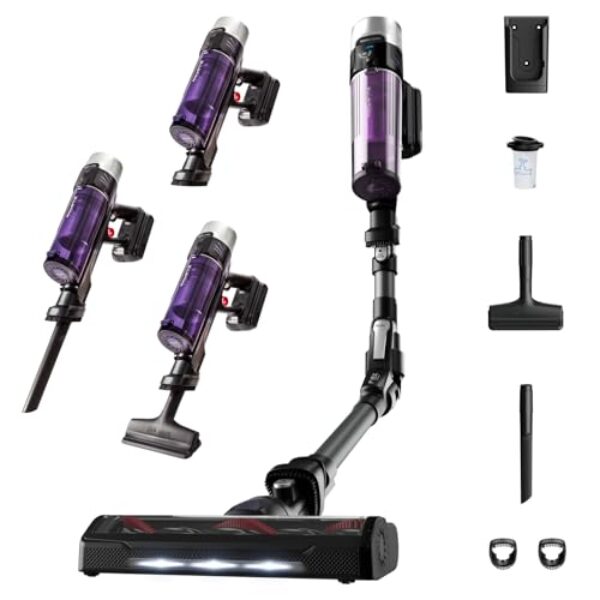 Aspirateur balai sans fil Rowenta, Multifonction, Tube flexible, Hautes performances, Autonomie 45 min, Ultraléger, Batterie amovible, X-Force Flex 9.60 Allergy RH2038WO, Noir/Violet