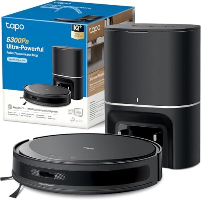 Tapo Robot Aspirateur avec Station d'Aspiration Automatique, RV20Max Plus, Ultra Puissant 5300 Pa, MagSlim Ultra Fin 83 mm, Navigation LiDAR, Commande Vocale Alexa et Assistant