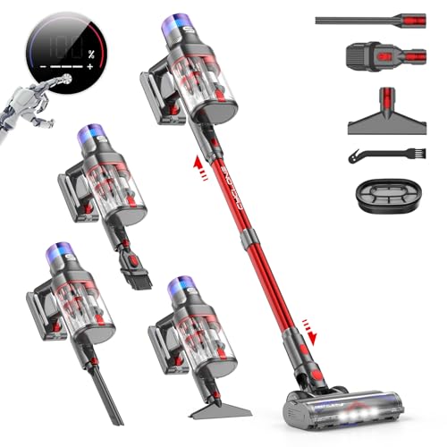 VSTOKY Aspirateur balai sans fil V15 Pro Max, 600 W/48 Kpa/70 minutes, puissant aspirateur sans fil avec écran LED, conception à double bac d'aspiration pour sols durs, poils d'animaux, tapis
