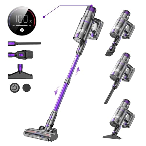 Vistefly V15s Max Aspirateur balai sans fil 580 W, 45 Kpa Puissant aspirateur sans fil 8 en 1, écran tactile LED, 70 min d'autonomie, détection de poussière pour poils d'animaux, tapis
