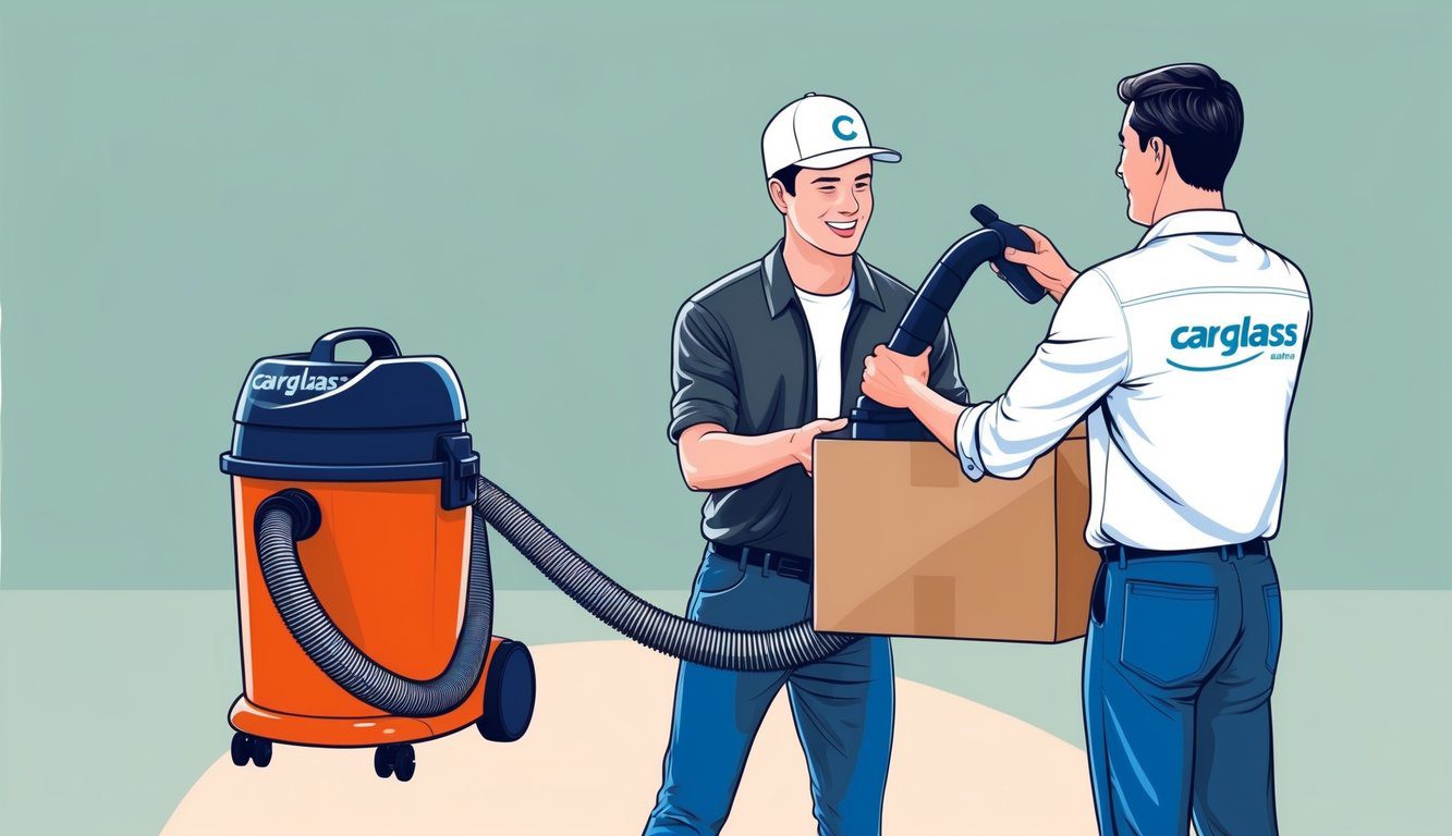 Comment récupérer l'aspirateur offert par Carglass : Guide pratique et étapes à suivre 3 Un client recevant un aspirateur de Carglass, avec le logo Carglass visible sur l'aspirateur.