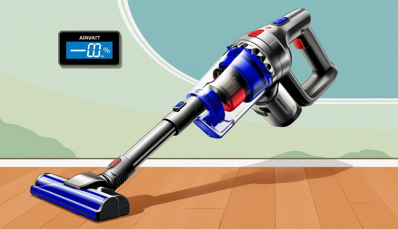 Combien de airwatt pour un aspirateur balai : Guide pour choisir le modèle adapté 1 Un aspirateur sans fil avec un affichage numérique montrant la mesure en airwatts