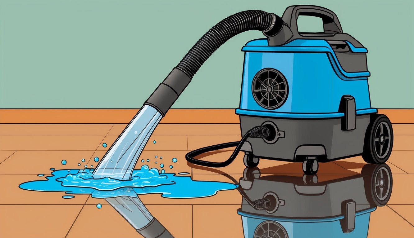 Faut-il enlever le filtre pour aspirer de l'eau ? Conseils et considérations essentielles 1 Un aspirateur humide avec un filtre amovible, aspirant l'eau d'une flaque renversée sur le sol.