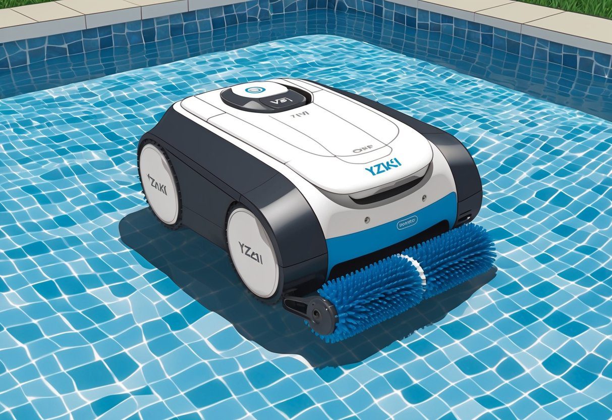 Un robot de piscine, le Yzaki, navigue et brosse le fond de la piscine avec précision.