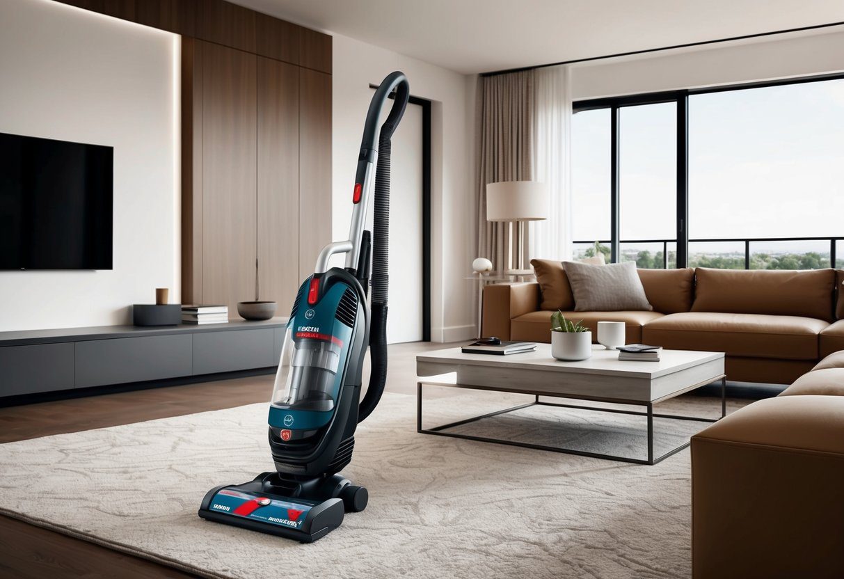 Un aspirateur Bosch Series 6 dans un salon moderne, avec un design élégant et des fonctionnalités avancées.