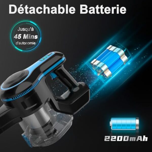 Avis Aspirateur Balai sans Fil Puissant 20000Pa 6 en 1 – Autonomie 45 Min, Léger et Performant – Image 3