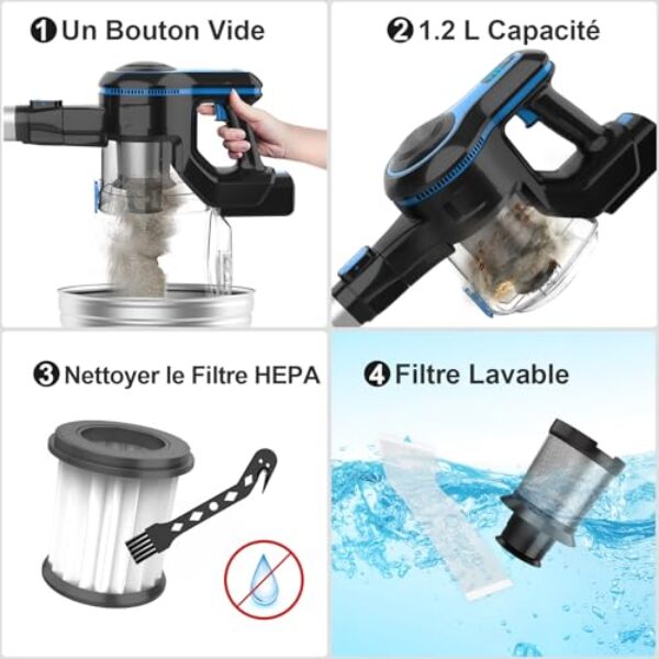 Avis Aspirateur Balai sans Fil Puissant 20000Pa 6 en 1 – Autonomie 45 Min, Léger et Performant – Image 6