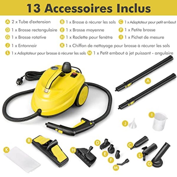 Test-Avis GOPLUS Nettoyeur Vapeur 2000W 5 Bar, 13 Accessoires – Image 2