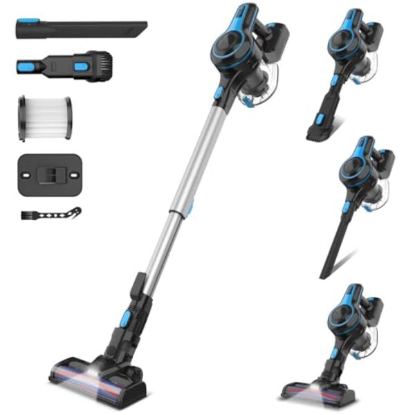 Générique Aspirateur sans Fil, Aspirateur Balai sans Fil Puissant 20000pa, 45Min Autonomie, Batterie Amovible, Capacité 1.2L, 6 en 1 Aspirateur sans Sac pour Poils Animaux Sol Dur Tapis Voiture