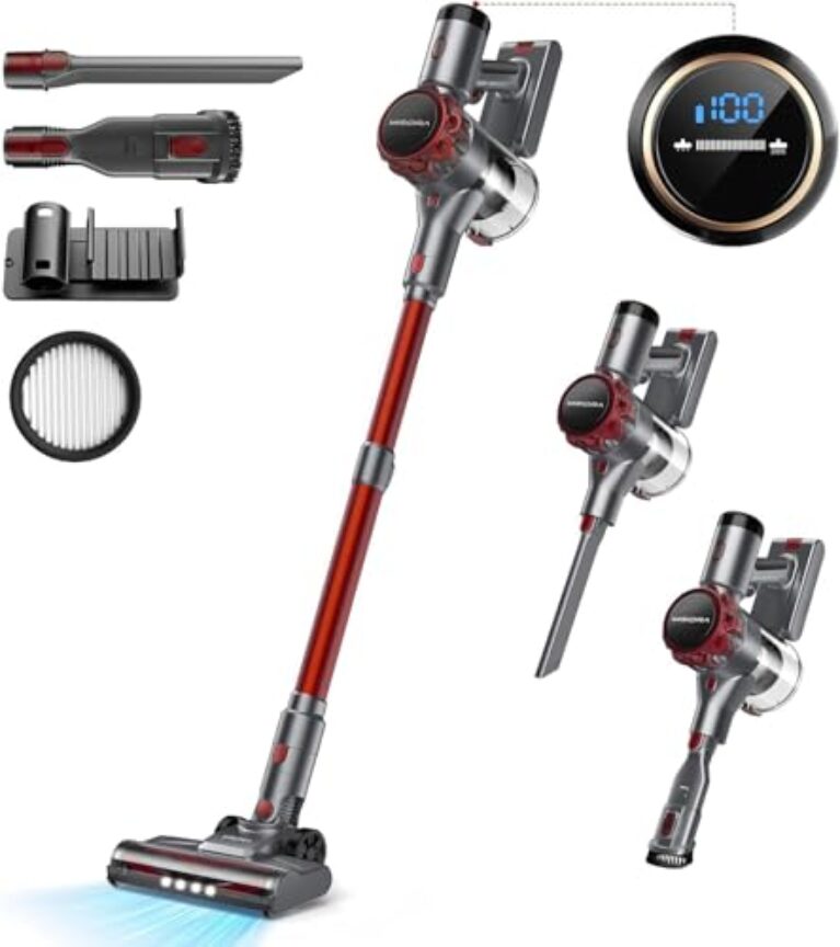 Aspirateur à balais sans fil de 40KPA, auto-aspirateur sans fil de support, aspirateur à 55 minutes, batterie amovible, aspirateur à balai avec écran LED pour tapis / poils d'animal / planchers durs / canapé / voiture