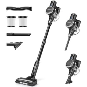 Aspirateur à balais sans fil Lublinue, aspirateur sans fil puissant, aspirateur à 50 minutes avec anti-bundle et 2 filtres pour le sol dur, le tapis et les poils d'animaux.