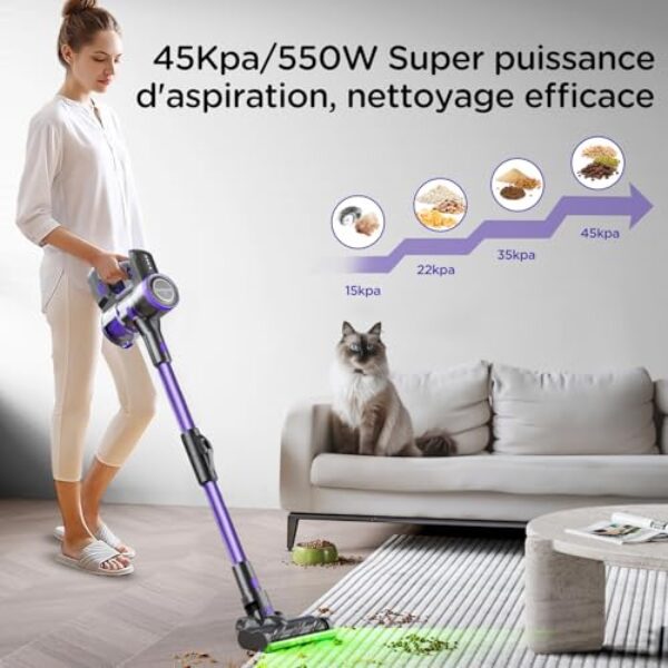 Avis Yanhama H3 Aspirateur Balai Sans Fil  45Kpa, 60 Mins Autonomie – Image 2