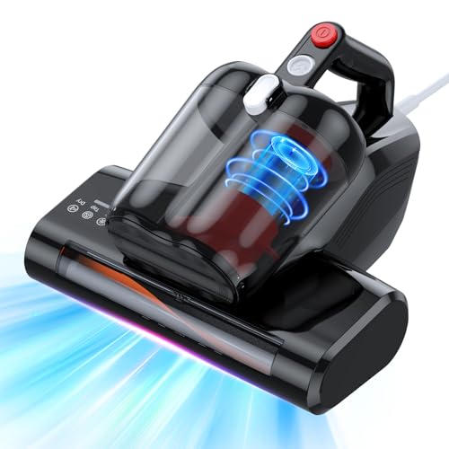 Aspirateur Anti Acariens Aspirateur pour Matelas avec Lumière UV-C de 253,7nm 16Kpa Aspiration Filtre HEPA Chauffage Fonction 40000 Rpm/Min Rotation Aspirateur à Main Élimine des Allergènes 600W Câble
