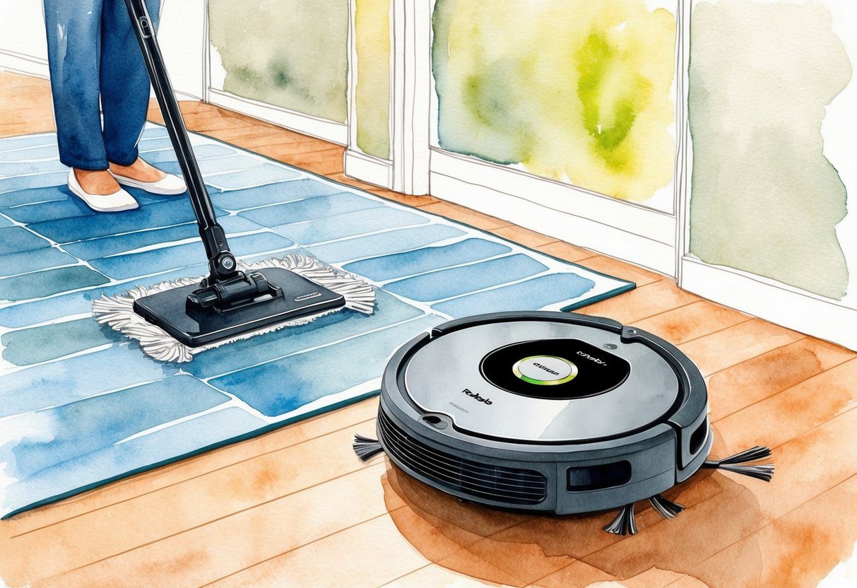 Un aspirateur et nettoyeur robot Roomba Combo j5+ effectuant un test de nettoyage complet