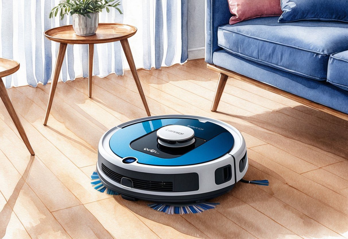 L'aspirateur robot Laresar Evol 3S navigue sans effort autour des meubles, nettoyant efficacement le sol grâce à ses fonctionnalités avancées.