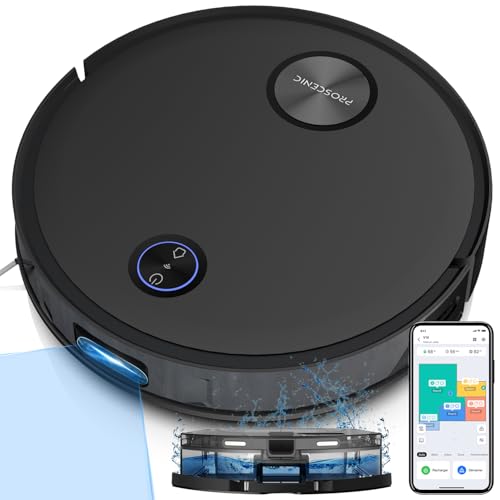 Proscenic Aspirateur Robot Laveur 3500Pa,Robot Aspirateur Navigation LiDAR,Cartographie Multi-étage,Zones Virtuelles,200Mins,Mince,Connecté App,Alexa,Siri,IFTTT,pour Poils d'animaux Tapis Sols Durs