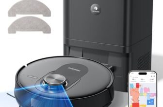 Proscenic Neuf Q8 Max Robot Aspirateur Laveur avec Station 18000Pa,Aspirateur Robot Navigation Lidar Multi-étage Cartographie,Connecté App/Alexa/Siri/IFTTT,200 mins pour Poils Animaux Tapis Sols Durs