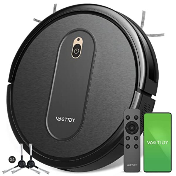Vactidy T6 Aspirateur Robot, Robot Aspirateur Puissance d'Aspiration, Mince Silencieux Contrôle Intelligent avec App/Alexa/Siri, Idéal pour Les Poils d'animaux, Cheveux, Tapis et Sols Durs